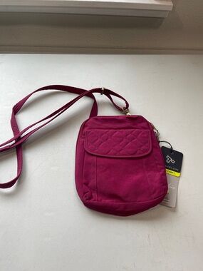 Travelon Quilted Flap Crossbody Bag in Raspberry Pink